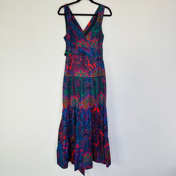 J.Crew Tiered Sleeveless Maxi Dress in Green Multi Ratti Scarf Paisley Size 10 - Picture 4 of 11